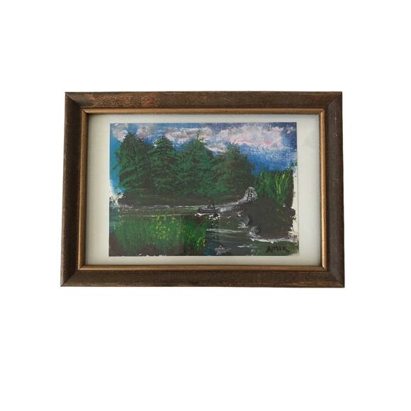 Original Amir painting Oil Canvas Glass Framed Fast Free Shipping Outdoor Scene